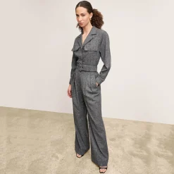 M.M.LaFleur Suiting|The Bia Pleated Trouser - Crosshatch Suiting