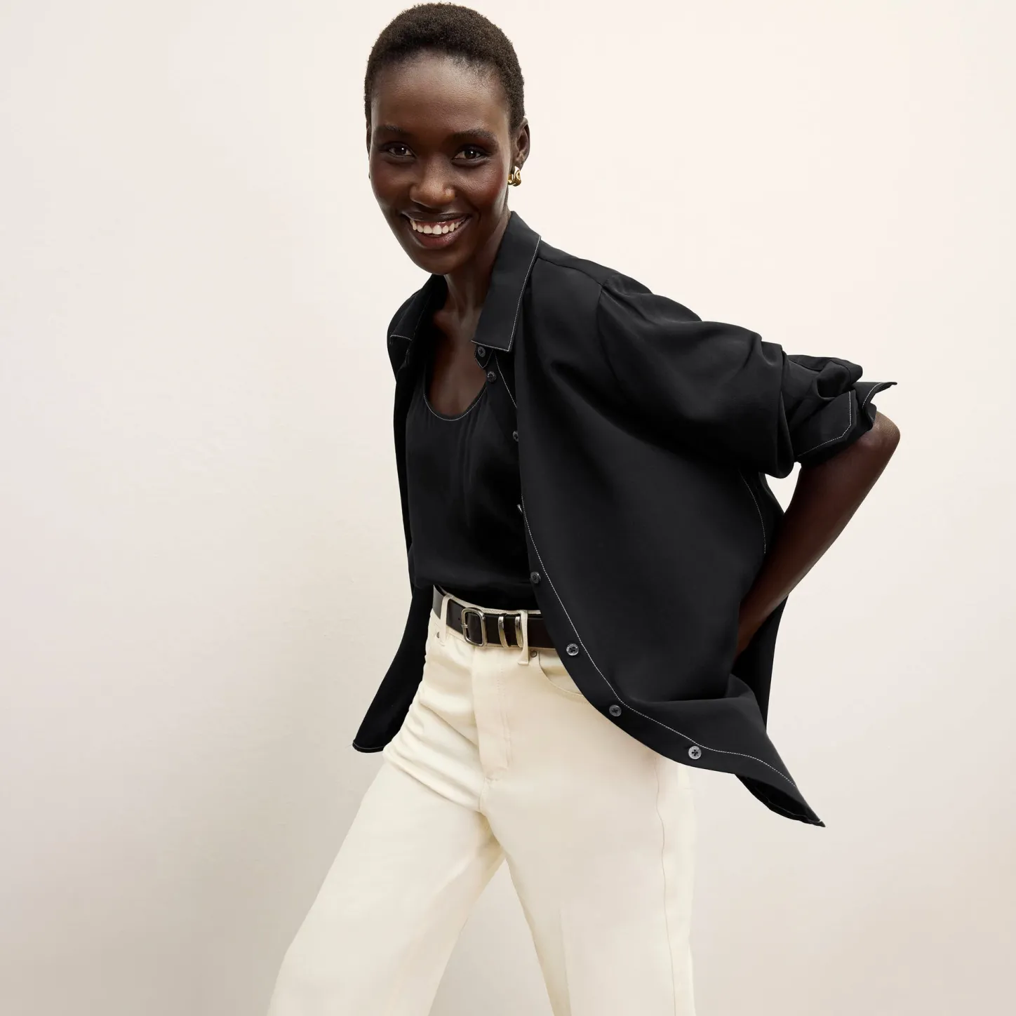 M.M.LaFleur Tops|The Mira Top - Washable Silk Top Stitch